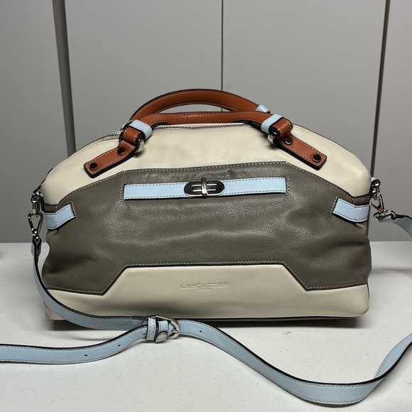 Lancaster Paris Two-Tone Leather Bag - Cream and Gray